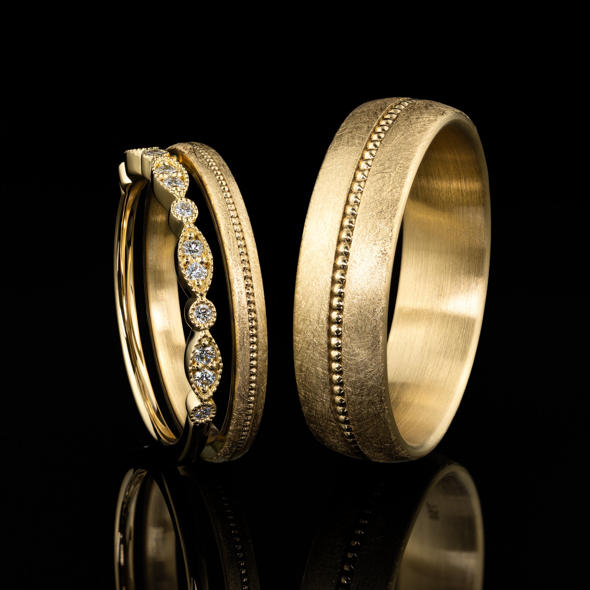 Besonderer Vorsteckring Ehering Liliana, Vintage, Goldschmiede, Goldzeit in Nürnberg, Gelbgold, Ringkombination