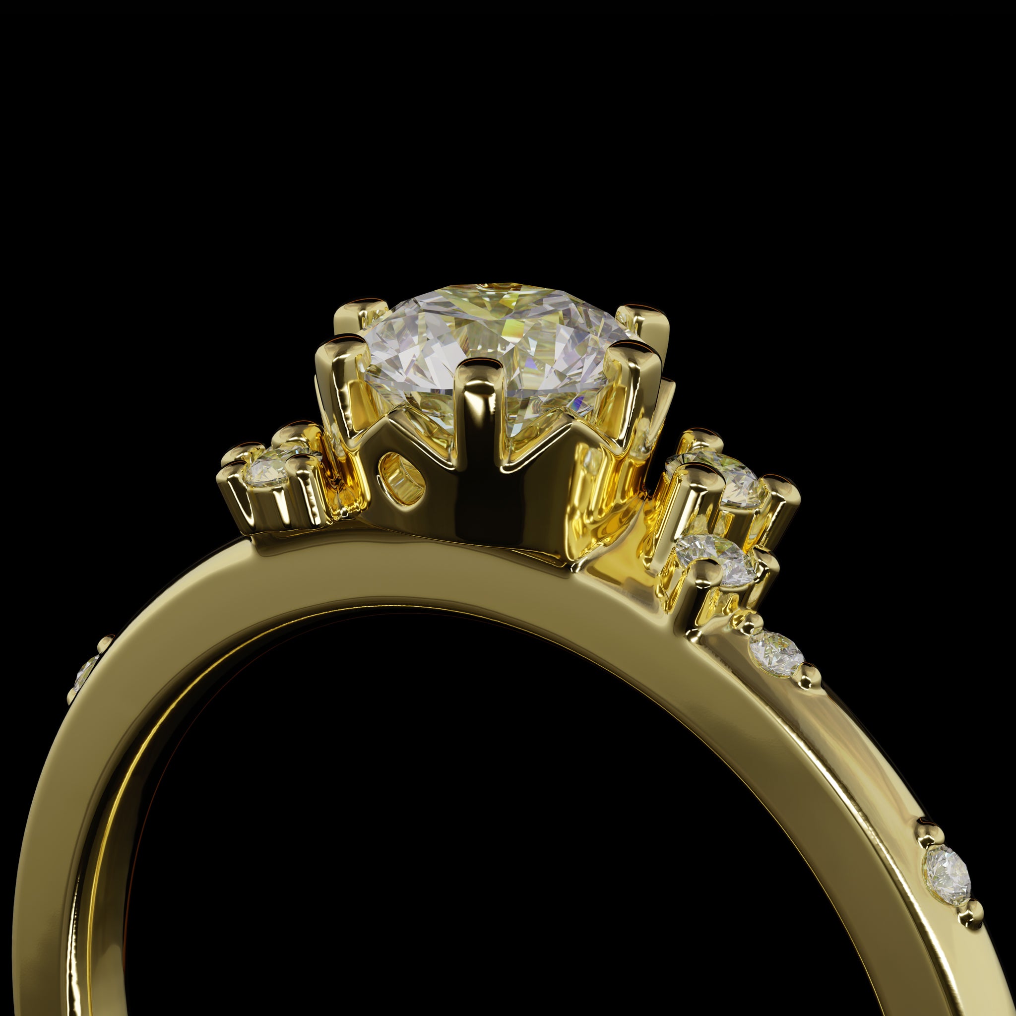Nora besonderer Individueller Verlobungsring stackbar Goldschmiede Goldzeit Nuernberg Gelbgold Detailaufnahme
